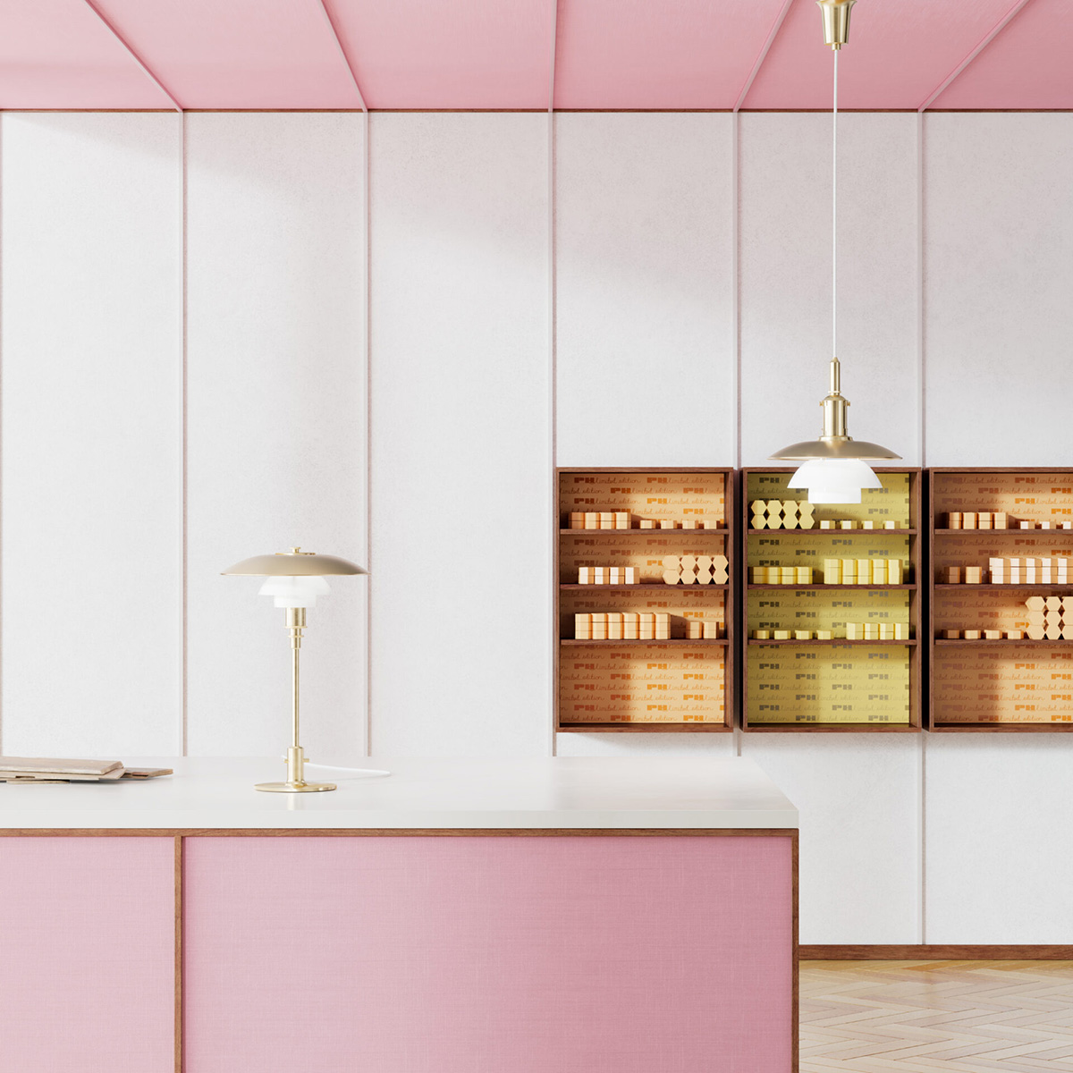 Stunning Pale Rose lighting by Louis Poulsen