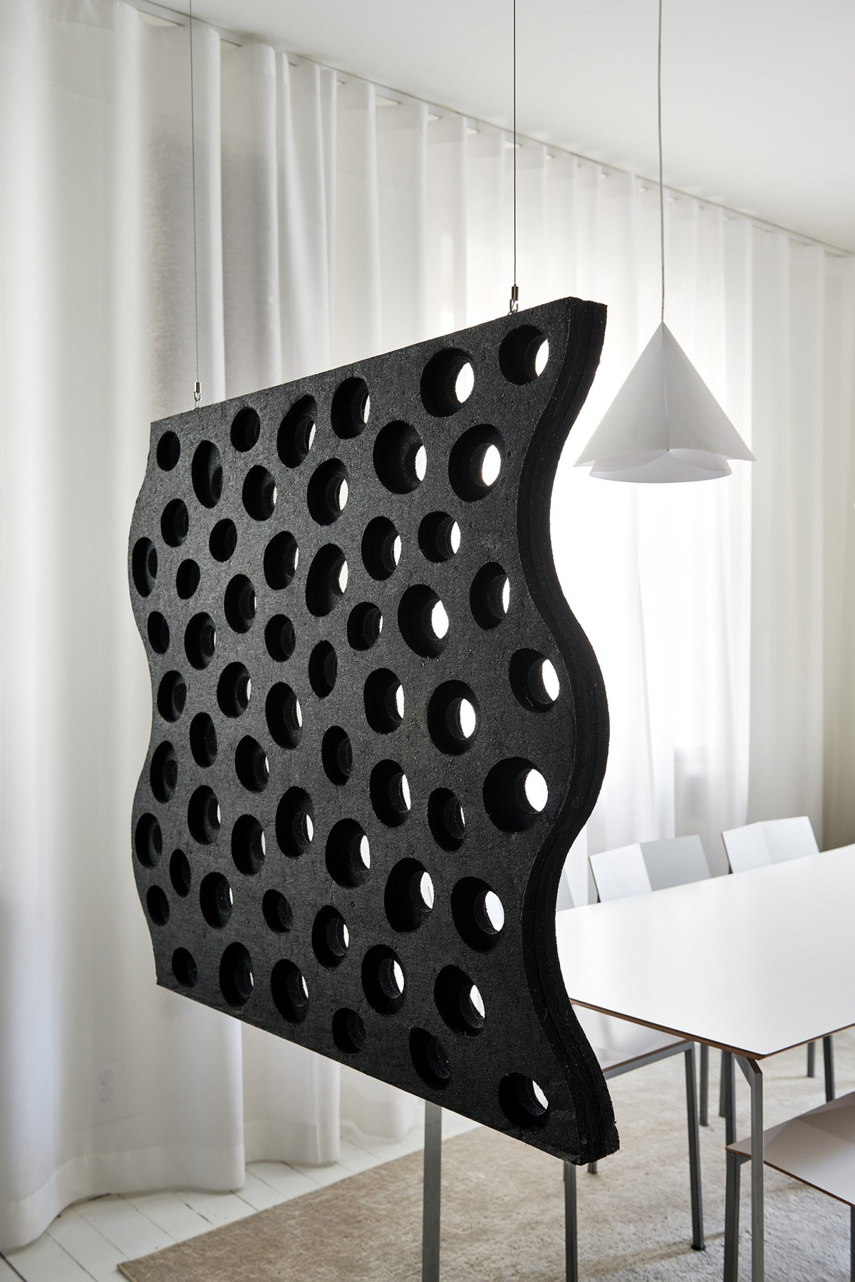 Sound of Silence acoustic panel by Ingegerd Raman featuring wave-shaped peat fiber construction with artistic expression