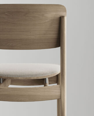 District Eight's Bow Chair highlighting the gravity-defying construction and ergonomic contours.