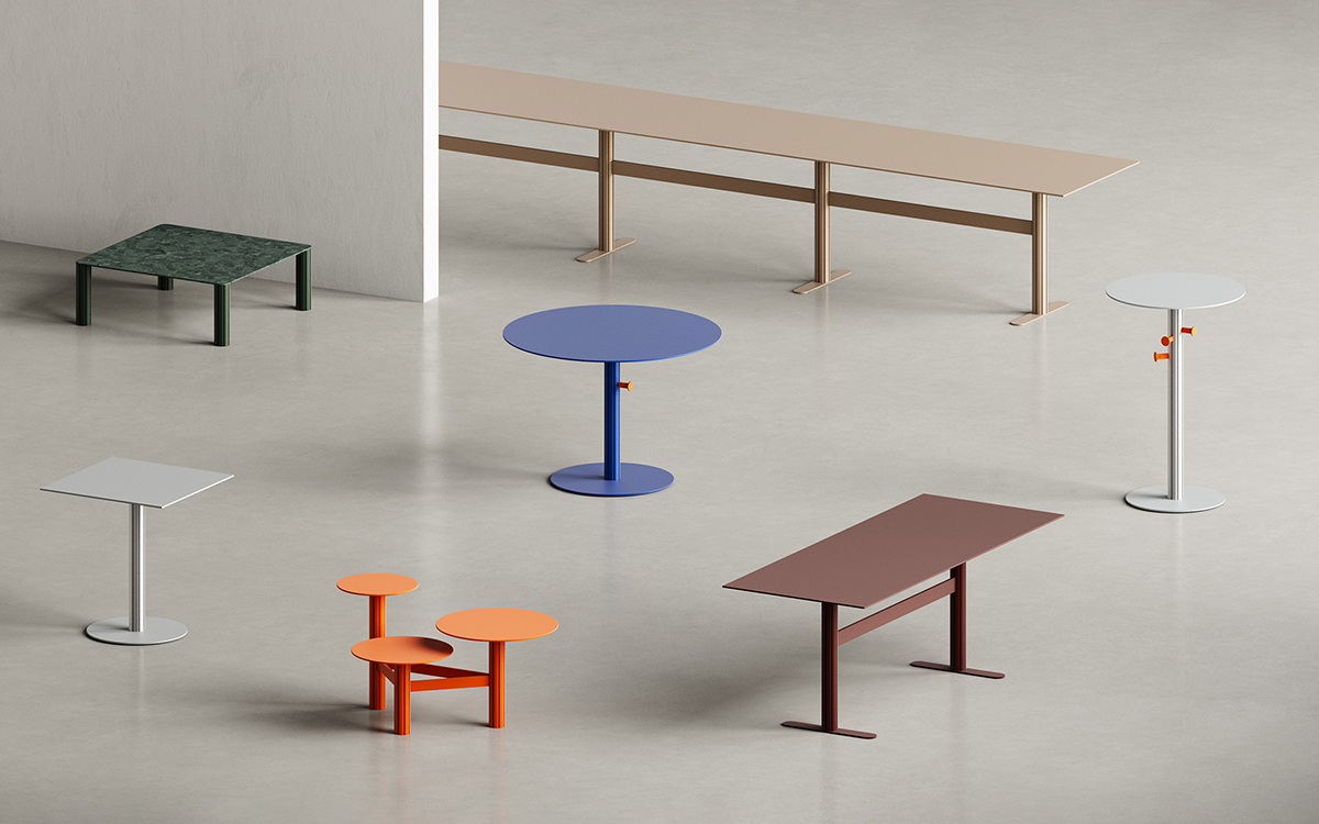 Ottavo modular table system by Form Us With Love for Kristalia featuring distinctive octagonal aluminum legs with connectivity grooves