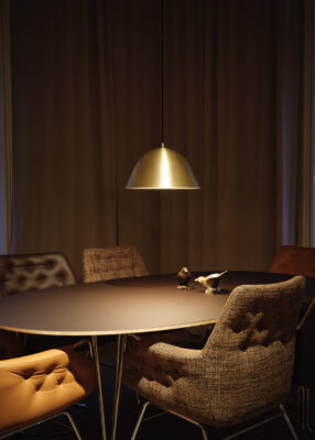 Streck Pendant by Joel Karlsson for Örsjö Belysning shown in both available sizes with minimalist silhouette design