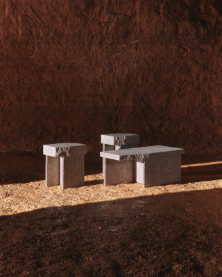 Kern table system by Monica Förster for Fogia made from OUTT sustainable material with marble waste