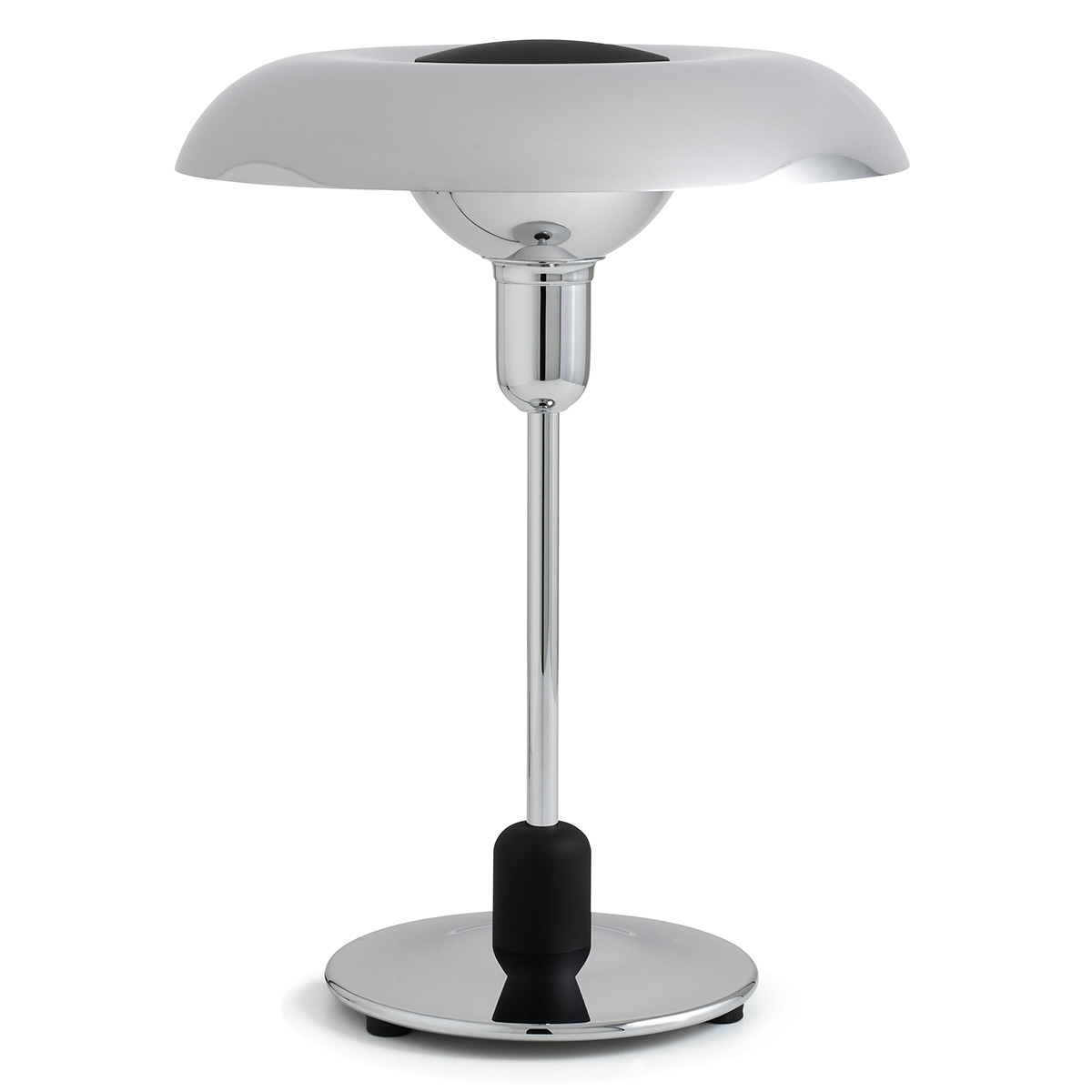 Side profile of RA250 Anniversary desk lamp highlighting elegant chrome finish and mathematical shade angles