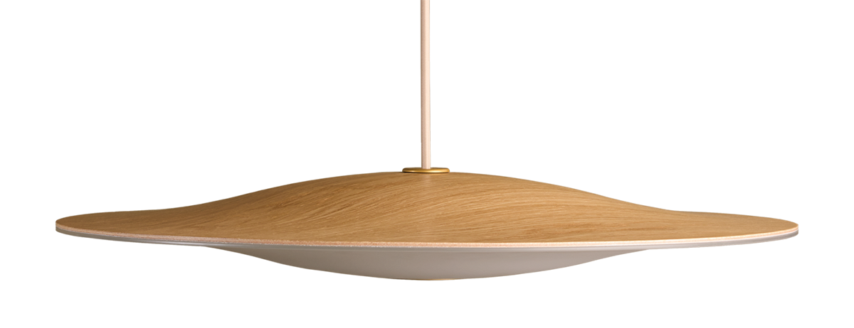 Side profile view of Piet Hein Sinus Wood pendant displaying elegant curved silhouette and LED lighting