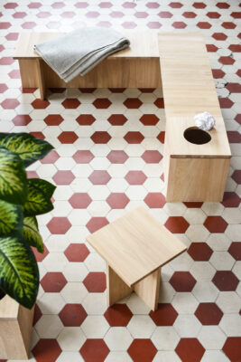 V.TB.01 modular seating system by Thomas Bernstrand showing Swedish oak construction and connector details