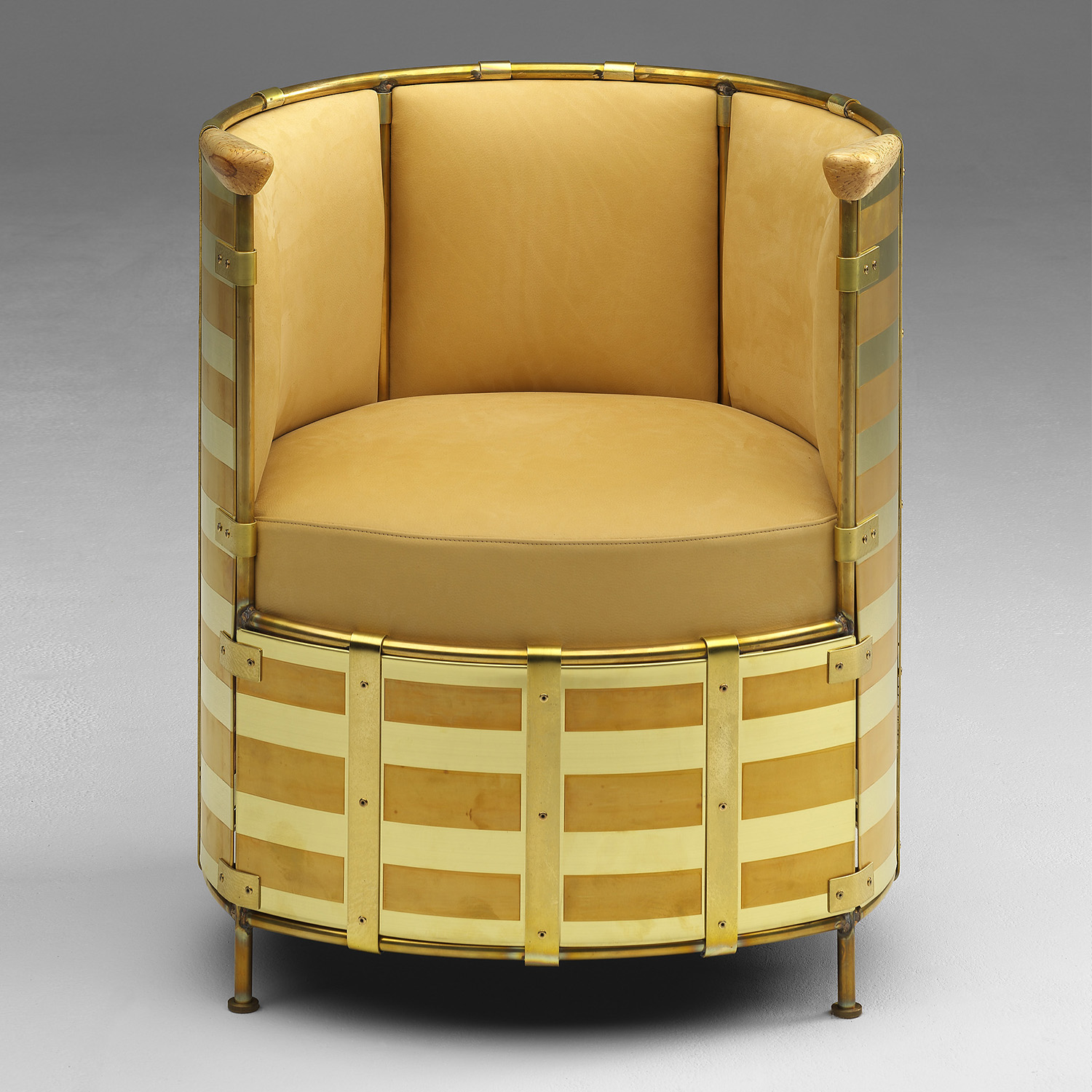 Mats Theselius El Dorado armchair Källemo etched brass frame curly birch handles nubuck leather limited edition