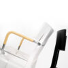 Close-up bentwood construction detail GUTE chair beech wood grain leather wrapped arms Mattias Ljunggren