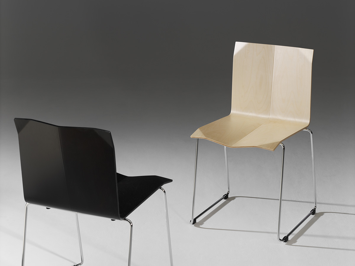 Origami chair by Sigurdur Gústafsson Källemo 2005 compression molded birch chrome steel Japanese inspired