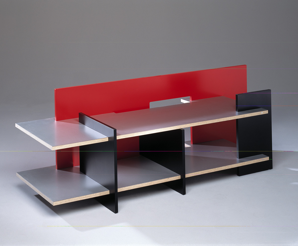 Skyline bench by Sigurdur Gústafsson Källemo 1998 aluminium shelves MDF construction contemporary design