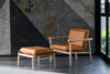 Igman lounge chair ottoman set Harri Koskinen Zanat solid wood vegetable tanned leather Finnish Bosnian design fusion