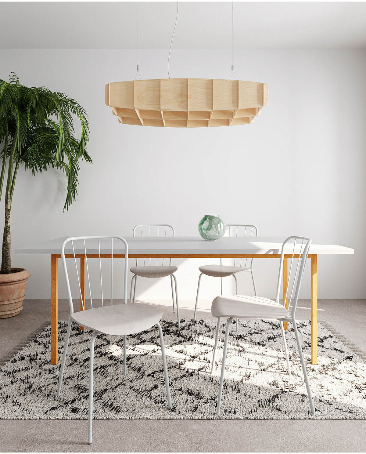 Ristikko 65 pendant lamp by Harri Koskinen illuminating modern dining room with birch warmth