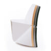 Multiple tri chairs stacked Peter Karpf iform beech plywood space-saving geometric seating design