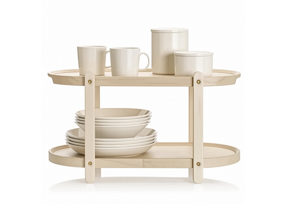 Kerros by Iittala multi-functional birch wood design showing portable table and two-storey tray functionality