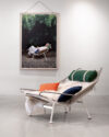 Flag Halyard Chair 75th anniversary by Hans J. Wegner showing new beechwood feet and handcrafted Kvadrat cushions